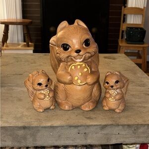 1960 Vintage Twin Winton Squirrel Cookie Jar and Salt and Pepper Shakers